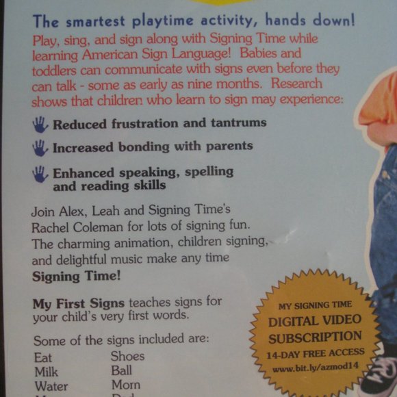 Signing Time! Volume 1 DVD NEW & SEALED Includes Spanish Play Options - Picture 3 of 6